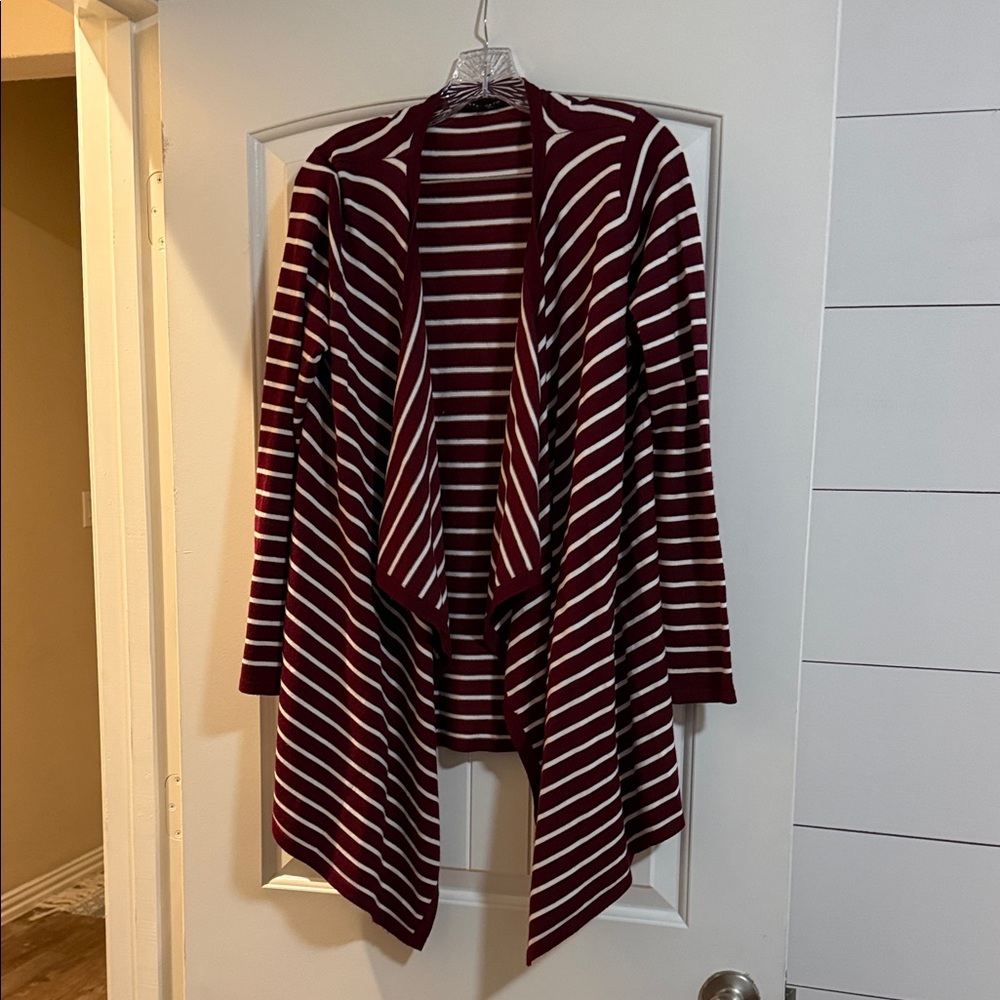 Staccato Maroon and White Striped Cardigan